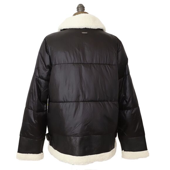 ANDREW MARC SPORT Mixed Puffer Jacket M Faux Leather Sherpa Trim Black NWT A1 - Picture 4 of 6